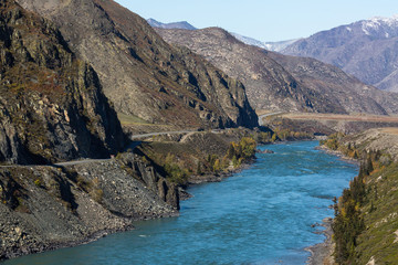 Sticker - View of Katun River in Altai Mountains, Russia.