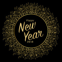 Aufkleber - Happy New Year 2018 greeting card with golden decoration. Template for Christmas poster. Vector illustration.