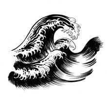 Ink Illustration Of A Big Waves