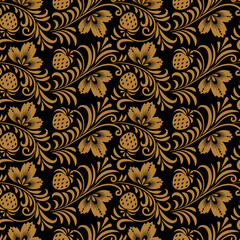  Floral seamless pattern in traditional russian style. Khokhloma painting. Vector Illustration