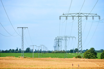 electricity transportation with hgh voltage wire on pylon