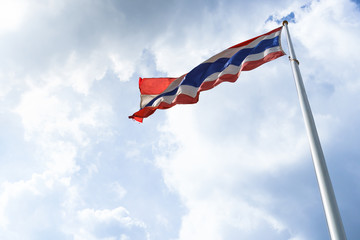 Wall Mural - Waving flag of Thailand on blue sky