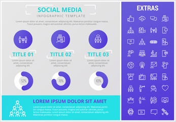 Poster - Social media infographic template, elements and icons. Infograph includes customizable graphs, charts, line icon set with social media, global network, electronic mail, internet technology etc.