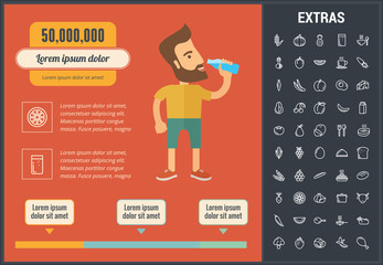 Poster - Healthy food infographic template, elements and icons. Infograph includes customizable graph, line icon set with food plate, restaurant meal ingredients, eat plan, healthy fruits and vegetables etc.