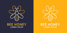 Modern Linear Logos For Beekeepers. The Stickers On The Products Of The Apiary. Vector Label For Bee Honey.