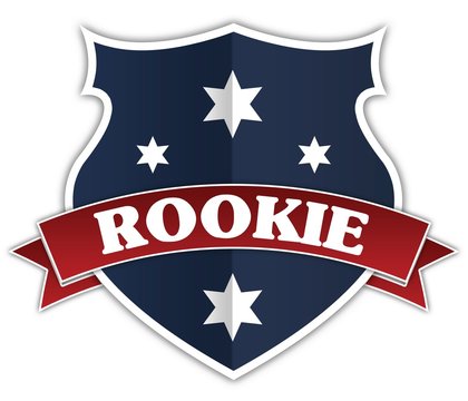 Blue shield and red ribbon with ROOKIE text.
