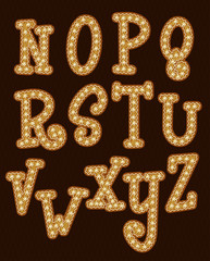 Sticker - Gingerbread Font. Happy New Year. Christmas cookies. Vector illustration.