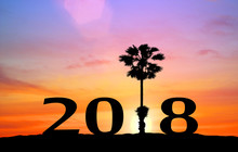 Silhouette Happy New Year Of Landscape Concept Alphabet Number Welcome New Year Celebration 2018 