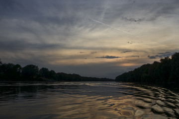 Wall Mural - Sunset on a river Tisa near Kanjiža