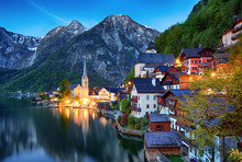 Beautiful Summer Alpine Hallstatt Town And Lake Hallstatter See View Austria