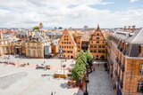 Aerial cityscape view on the old town with Chateau square in Strasbourg city in France