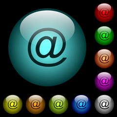 Wall Mural - Single email symbol icons in color illuminated glass buttons