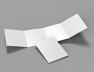 Double gate fold brochure blank white template for mock up and presentation design. 3d illustration.