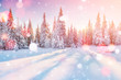 Mysterious winter landscape majestic mountains in winter. Magical winter snow covered tree. Photo greeting card. Bokeh light effect, soft filter