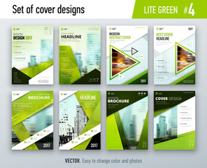 Wall Mural - Set of business cover design template in green color for brochure, report, catalog, magazine or booklet. Creative vector background concept