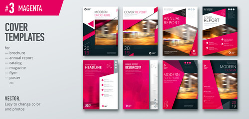 Wall Mural - Set of cover design template for brochure, report, catalog, flyer, magazine or booklet. Creative magenta vector background concept