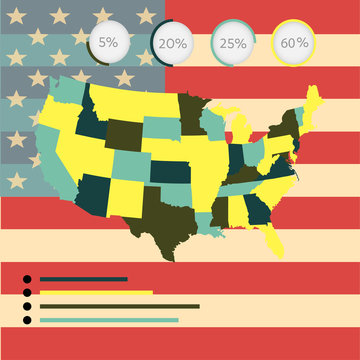 Vector map of United States of America, illustration and infographics design template. flat modern style. Easy to edit country.