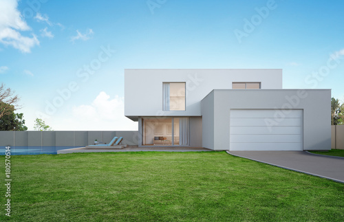Fotografía Luxury house with swimming pool and terrace near lawn in modern design, Empty fr