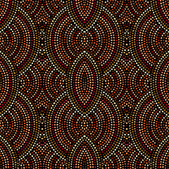 Aufkleber - Ethnic boho seamless pattern in african style on black background. Tribal art print. Irregular polka dots pattern.