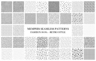 bundle of memphis seamless patterns. fashion 80-90s. black and white textures