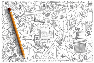 Hand drawn Mathematics vector doodle set background