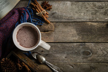 Winter Hot Chocolate On Rustic Background