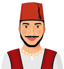 Wall Mural - Turkish man avatar sultan in national suit cartoon character vector Illustration  isolated