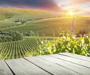 spring landscape of green tuscany and table place texture