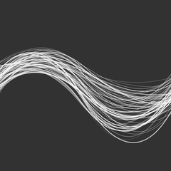 Poster - Abstract modern wavy stripe background -  graphic design from white curved wave lines on black background