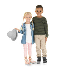 Wall Mural - Cute fashionable children on white background