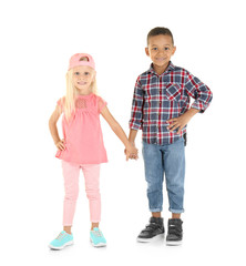 Wall Mural - Cute fashionable children on white background