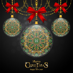 Wall Mural - Christmas Greeting and New Years dinner menu card templates with gold patterned and crystals on background color.