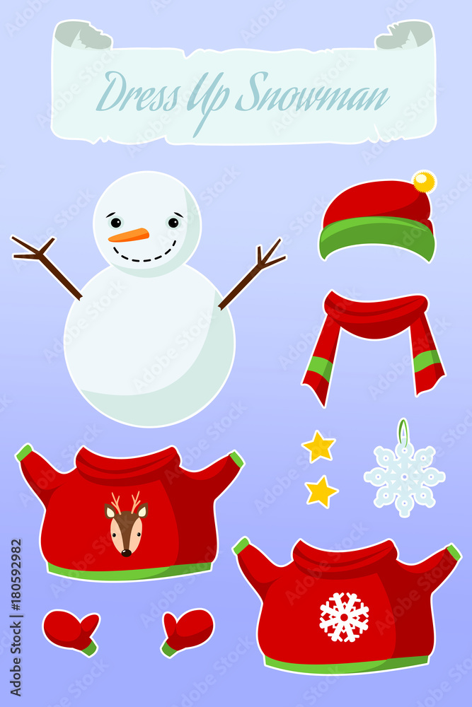 Dress Up Game "Snowman". Cute paper doll with winter outfits. Stock  Illustration | Adobe Stock