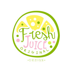 Wall Mural - Fresh juice logo original design, drinks label, eco product badge, menu element colorful hand drawn vector Illustration