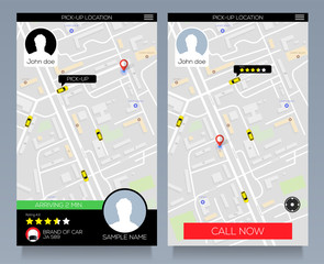 Concept of location service. pick up taxi service app on mobile phone. Call cab with smartphone. Vector eps10