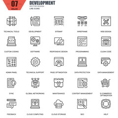 Poster - Thin line web design and development icons set for website and mobile site and apps. Contains such Icons as Software, Programming, Sync. 48x48 Pixel Perfect. Editable Stroke. Vector illustration.
