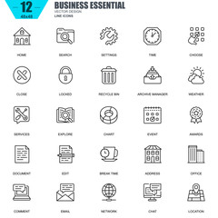 Leinwandbilder - Thin line business essential, communication and office icons set for website and mobile site apps. Contains such Icons as Chart, Awards. 48x48 Pixel Perfect. Editable Stroke. Vector illustration.