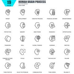 Fototapete - Thin line human brain process, features and emotions icons set for website and mobile site and apps. Contains such Icons as Target, Skill. 48x48 Pixel Perfect. Editable Stroke. Vector illustration.