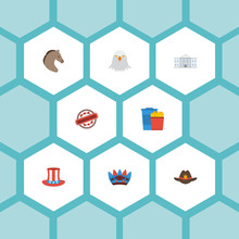 Flat Icons Snack, White House, Bird And Other Vector Elements. Set Of America Flat Icons Symbols Also Includes French, Made, Horse Objects.