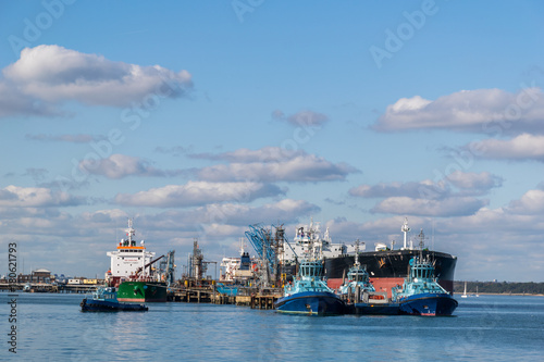 Fotografie, Tablou Oil tankers moored at the biggest refinery in Europe