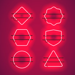 Wall Mural - set of realistic glowing red neon frames isolated on transparent background. shining and glowing neo