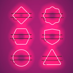 Wall Mural - set of realistic glowing purple neon frames isolated on transparent background. shining and glowing 