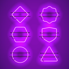 Wall Mural - set of realistic glowing purple neon frames isolated on transparent background. shining and glowing 