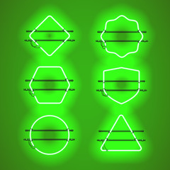 Wall Mural - set of realistic glowing green neon frames isolated on transparent background. shining and glowing n