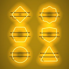 Wall Mural - set of realistic glowing yellow neon frames isolated on transparent background. shining and glowing 