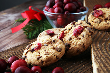 Wall Mural - delicious cranberry cookies for xmas with fresh cranberries