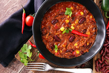 Hot Chili Con Carne - Mexican Food Tasty And Spicy.