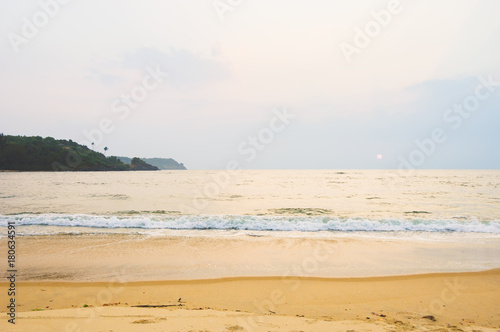 Tropical Beach In Ebb Time On Sunset Seascape In Pastel