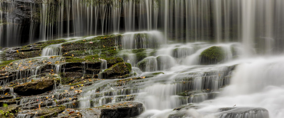 Wide format panorama of waterfall