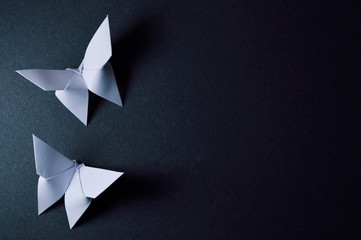 origami butterflies on dark background